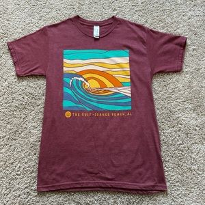 The Gulf Short Sleeve Tee Shirt Maroon Orange Beach Alabama Crewneck Size Small